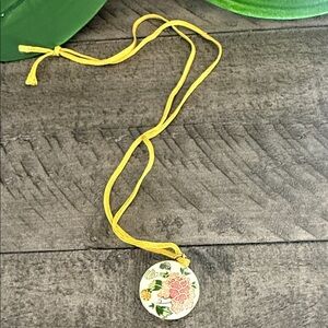 Vintage Style Floral Pendant Necklace with Yellow Cord